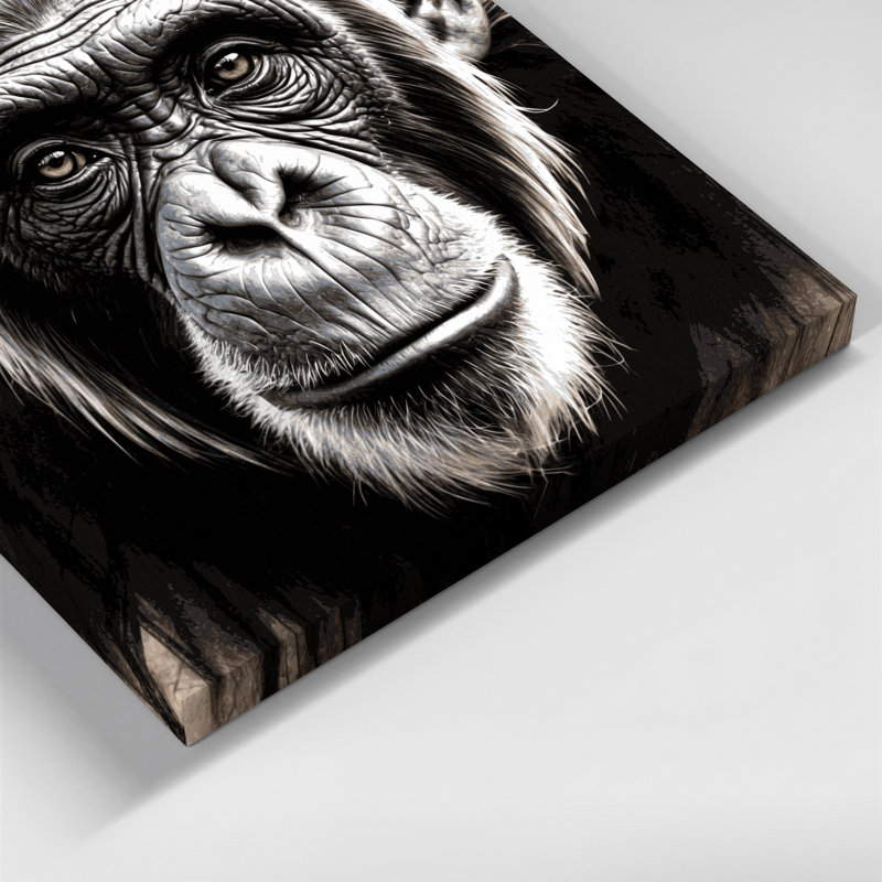 Faune, art mural noir sur toile chimpanzé, H 12 po x l 12 po