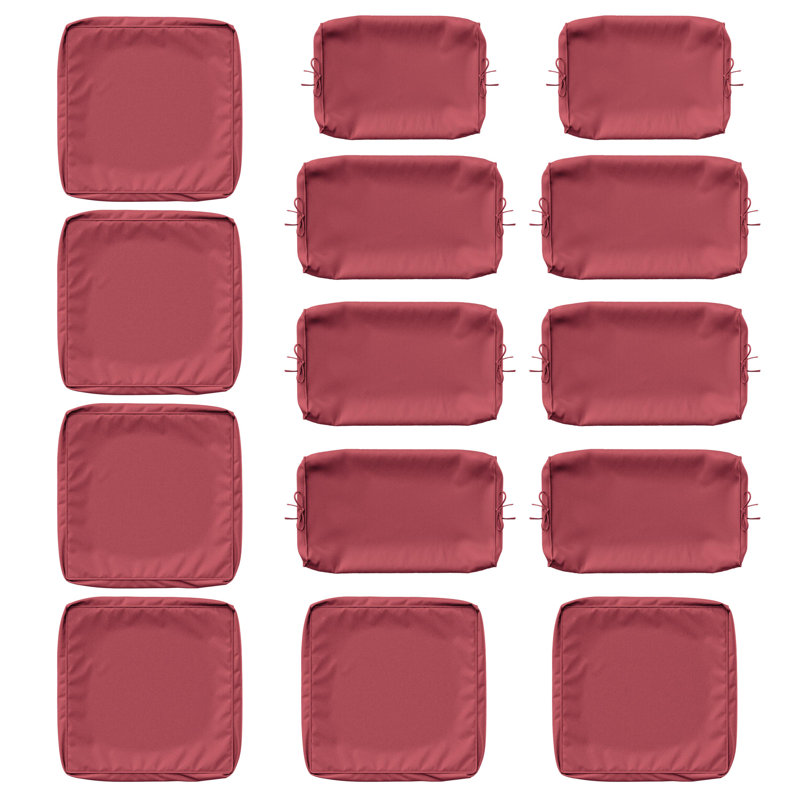 14-Piece Outdoor 4'' Cushion Cover Set, Only Covers, Fuchsia Red