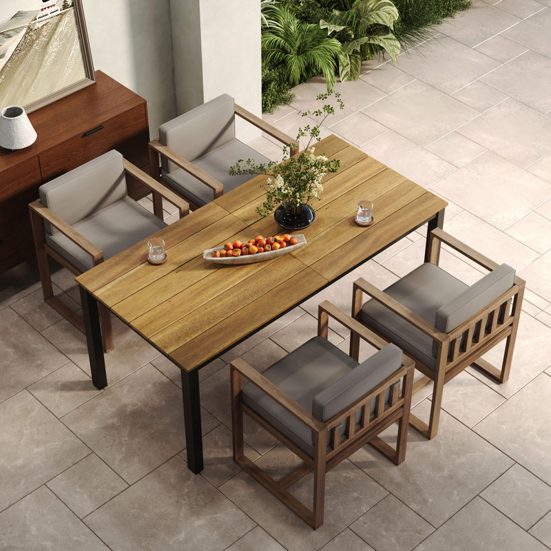 Ensemble de 5 tables et chaises de patio, Gris clair / brun clair