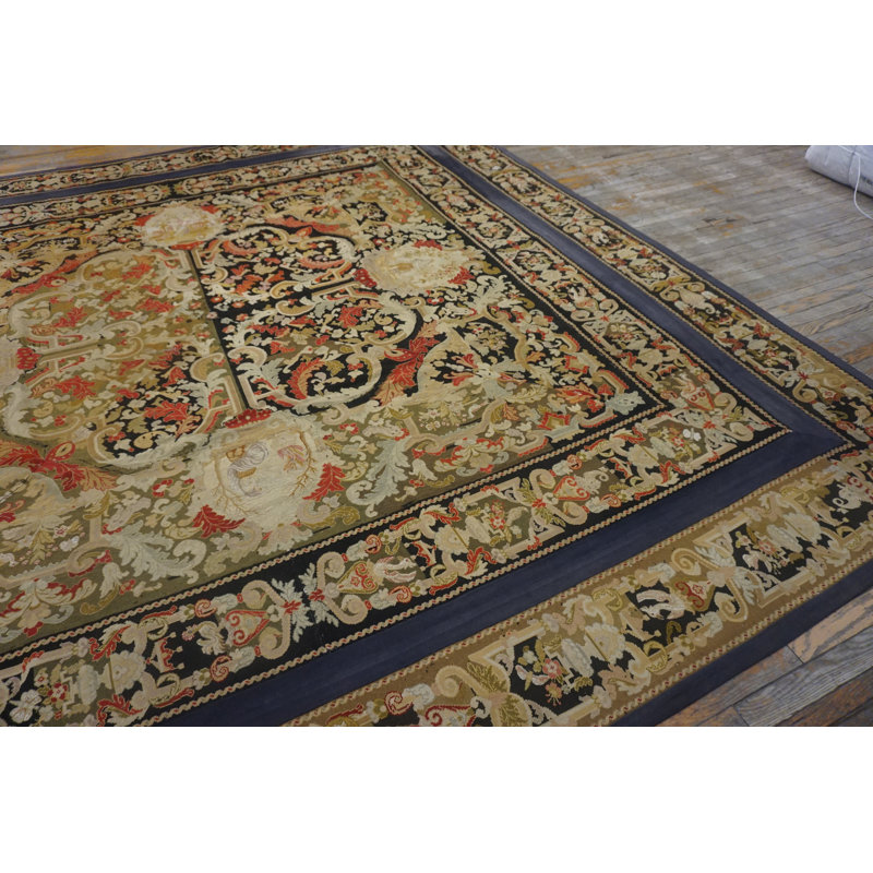 Tapis à tissage plat antique French Needlepoint