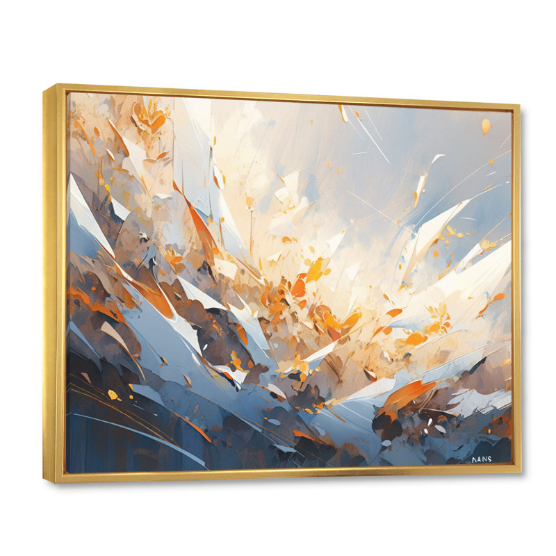 " Orange Grey Symmetrical Sripes II ", Gold Floater Framed, 12" H x 20" W x 1" D