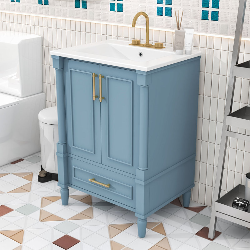 Meuble-lavabo avec tiroir et tablette réglable, Indigo Blue