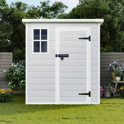Remise extérieure en résine, 6 x 6 pi, imperméable avec portes verrouillables, évents pour plancher de pelouse, jardin, cour arrière, rangement pour vélos