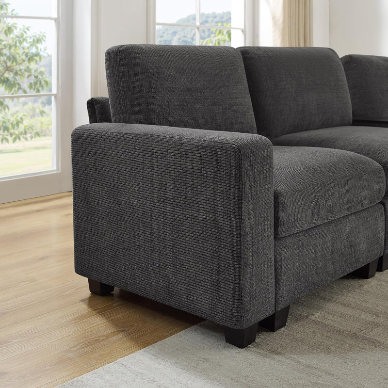 Modern L-Shaped Sleeper Sectional with Storage Ottoman | Chenille Fabric Sofa Bed with USB Charging for Small Spaces