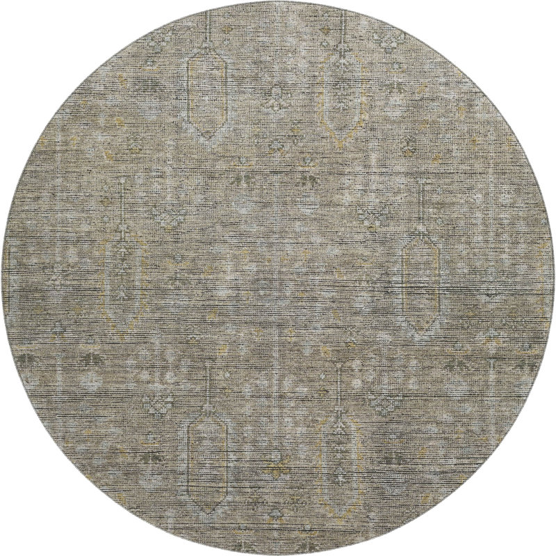 Premium Machine Washable Prisco Taupe Rug, Round 8'