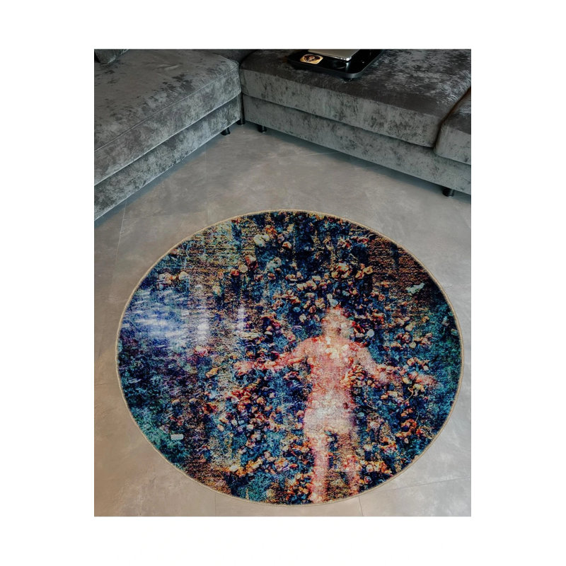 Tapis décoratif moderne à motif surré, Rond 2 pi 8 po