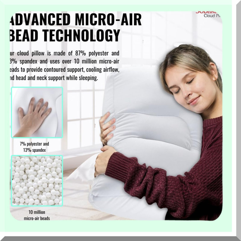 CloudComfort Contoured Microbead Support Pillow - SoundSleep Neck and Head Pillow - White Microbead Sleep Pillow - CloudShape Sounder Sleep Pillow