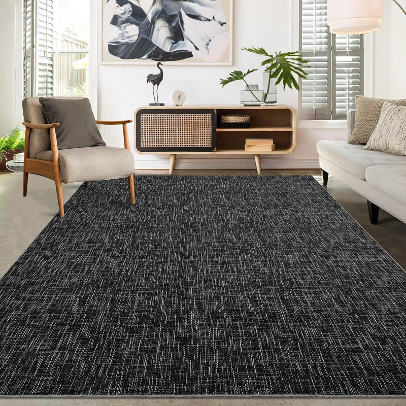 2x6 Modern Textured Solid Hallway Runner Rug, Washable Non-Slip with Rubber Backing for Kitchen, Laundry, Entryway, Black