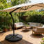 Base de parasol en porte-à-faux robuste de style ventilateur, 4 panneaux rechargeables avec de l'eau ou du sable (220 lb), PEHD résistant aux intempéries avec crochets de verrouillage en métal, empilable et portable, noir - pour la cour, la pelouse et la piscine