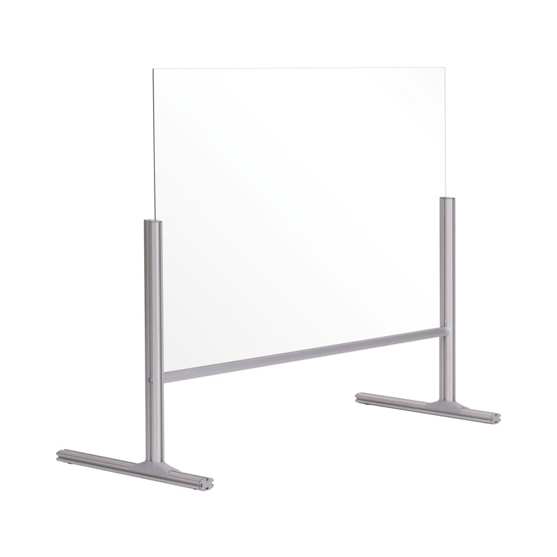 Bi -Office counter top, splash guard, glass, aluminum frame and feet, 100cm H x 85cm W x 10.5cm D