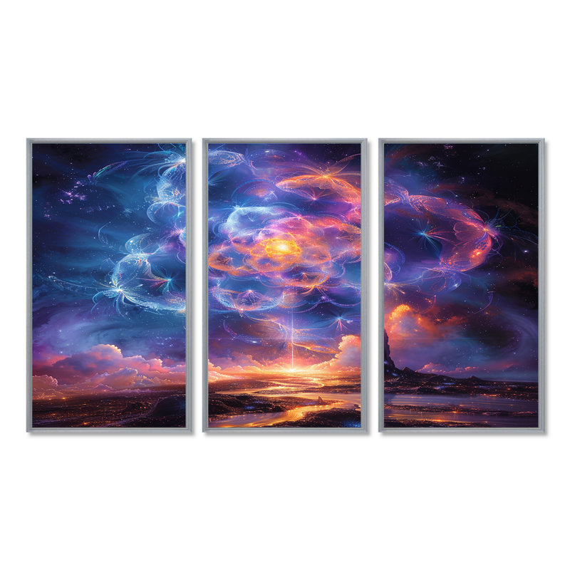 «Celestial Bloom Mystery - Space Paysages», ensemble de décorations murales, Encadrement argenté, H 28 po x l 36 po x P 1 po