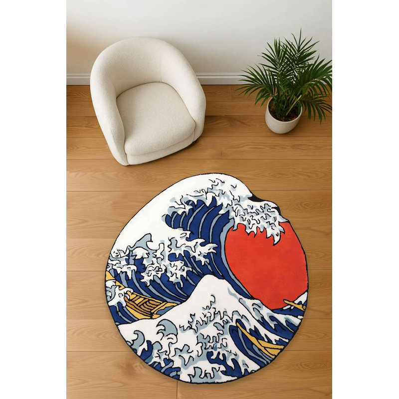 Great Wave Off Kanagawa Round Tufted Rug