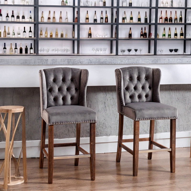 Counter Height Bar Stools, Grey Velvet