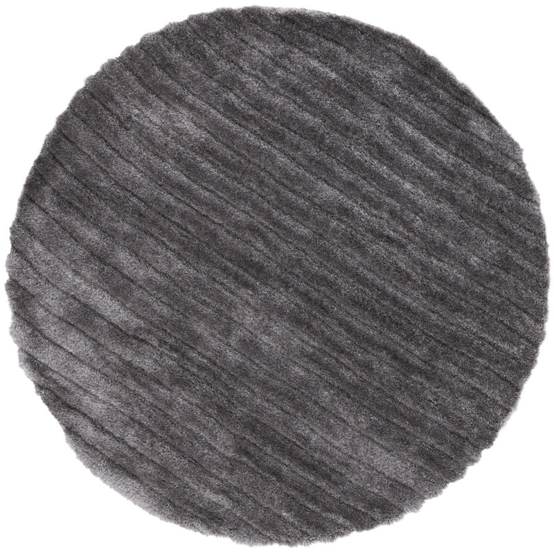 Tapis gris/noir touffeté à la main Blanch, Rond 6 pi