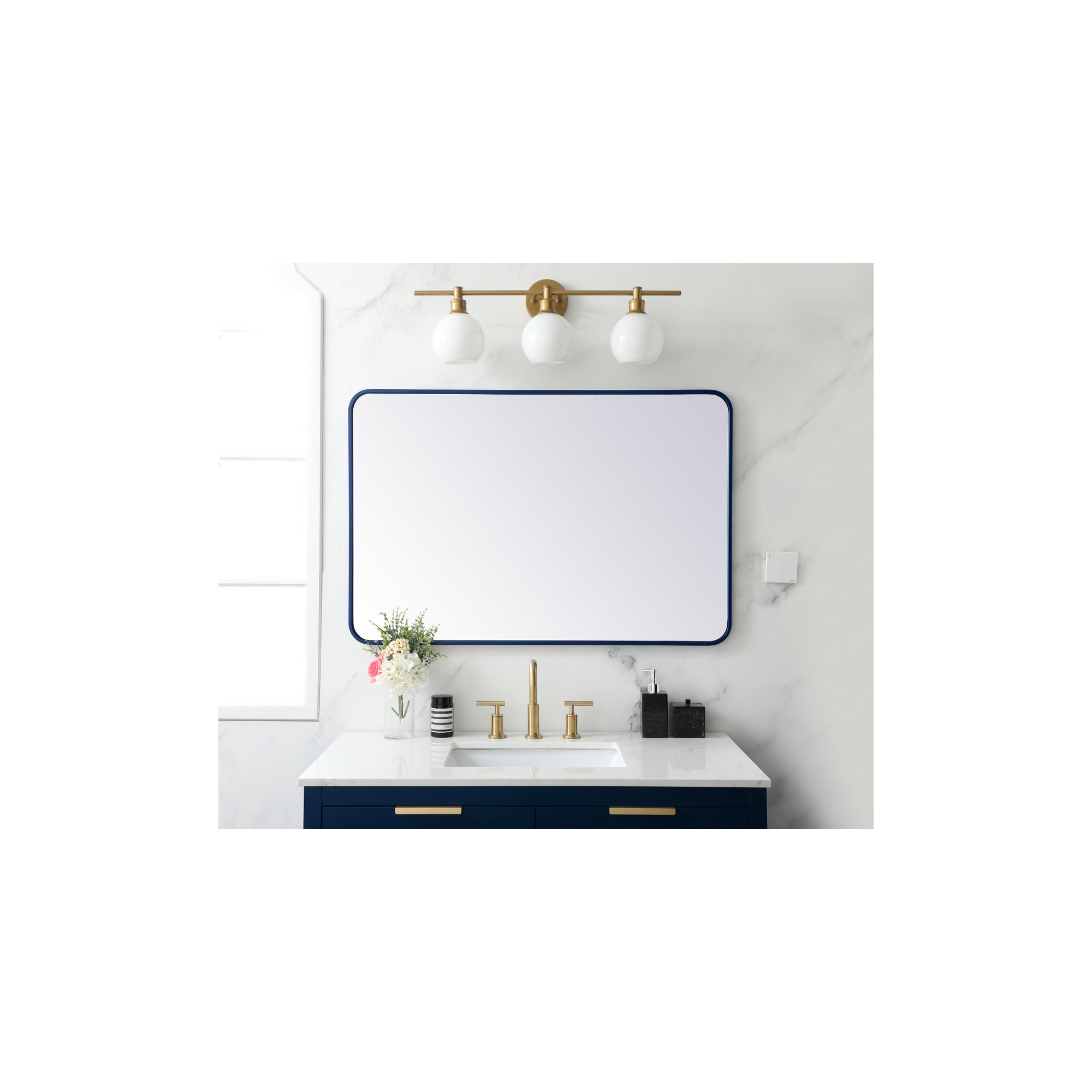 Sabine Metal Rounded Rectangle Wall Mirror, Silver, 42'' H x 28'' W