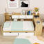 Lit de jour en L en bois avec tiroirs de rangement, tablettes et bureau-101251118-101251119