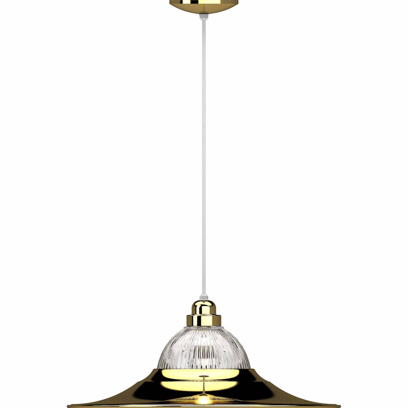 Attar 1-Light Indoor Polished Brass Single Pendant with Clear Ribbed Glass Bowl Shade, Polished Brass
