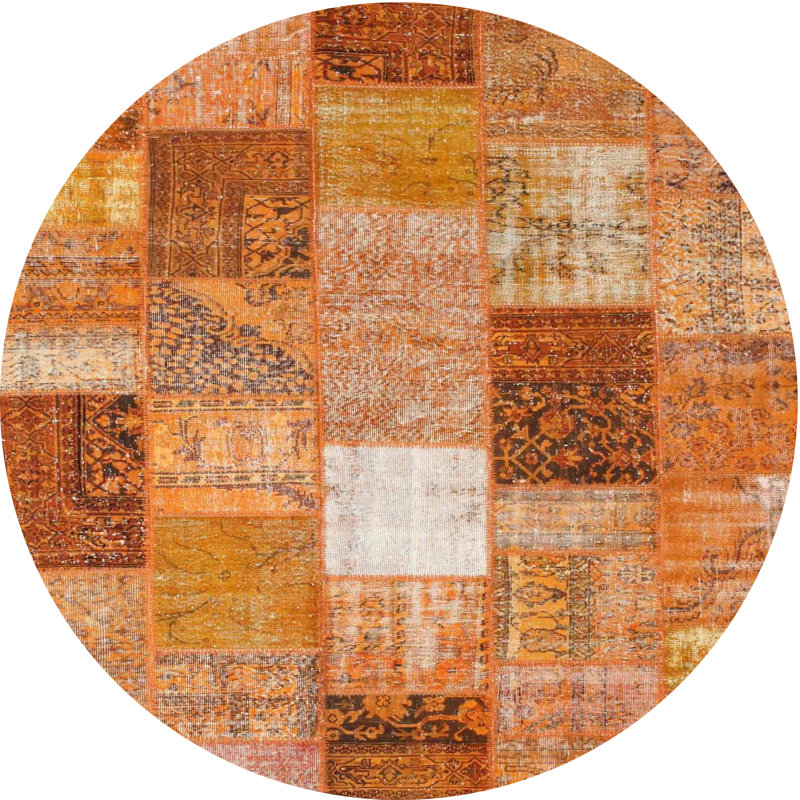 Tapis orange/brun/jaune contemporain, Rond 4 pi