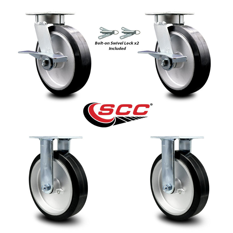 Ensemble de roulettes en caoutchouc sur aluminium 4 pièces Kingpinless