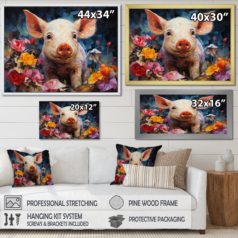 Collage de porcelets curieux roses sur toile, Cadre photo noir, H 12 po x l 20 po x P 1 po