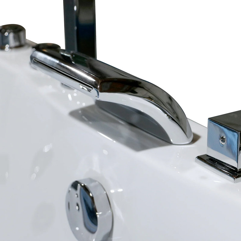 60" White Acrylic Freestanding Whirlpool Bathtub with Jets and Center Drain