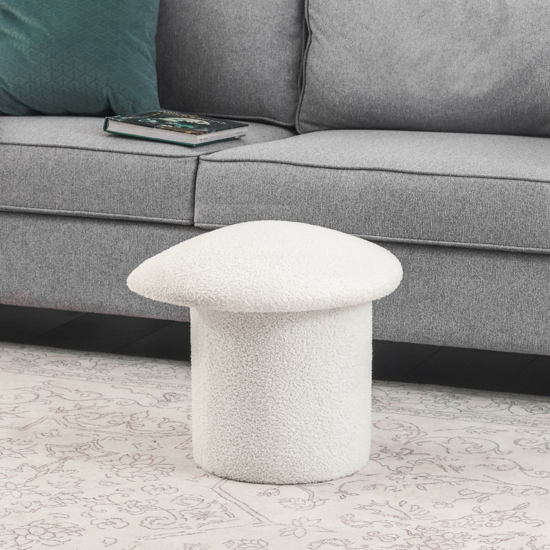  16" Modern Round Upholstered Ottoman Footstool for Living Room, White
