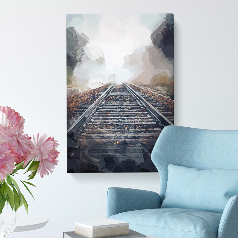 Train Tracks in the Mist in Abstract - Wrapped Canvas, 50cm H x 35cm W x 3cm D