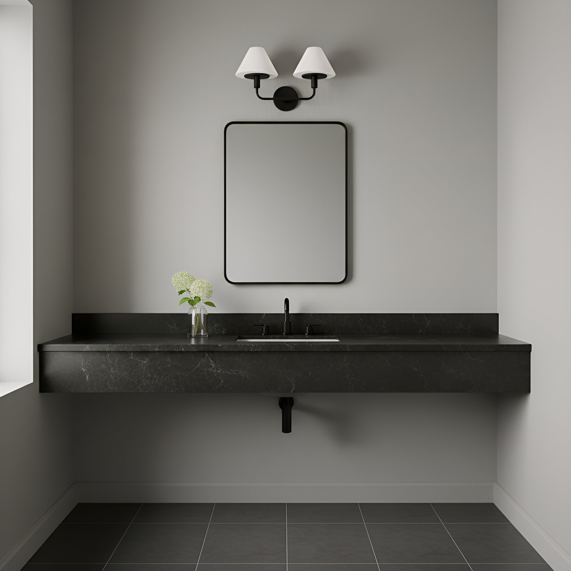 Kristin Medium Sconce, Midnight Black, 2 Lights, 11" H x 18" W x 8.875" D