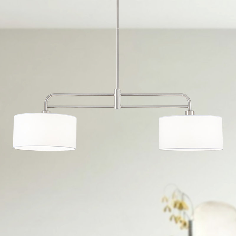 2 Light Dimmable Kitchen Island Linear Drum Chandelier, Satin Nickel
