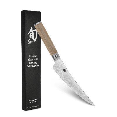 Shun Classic Blonde 6" Boning & Fillet Knife, Handcrafted Japanese Curved Knife, VG-MAX Core with Damascus Stainless Steel Cladding, Pakkawood Handle, Meat & Fish Tool for Professional and Home Chefs