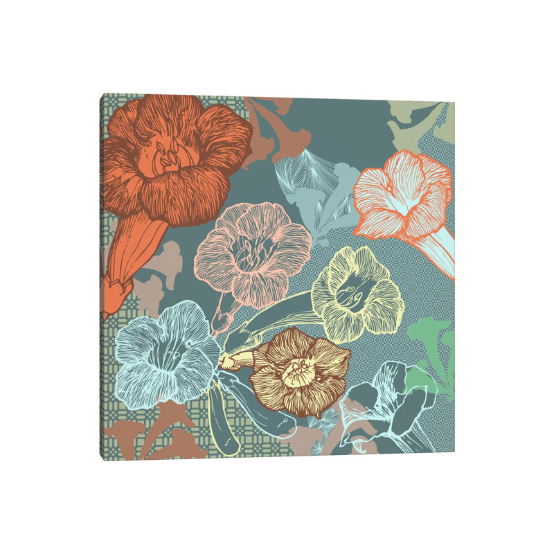 Motifs et fleurs (multicolore) - Impression d'art graphique, Toile tendue, Aucun mat, H 12 po x l 12 po x P 0,75 po