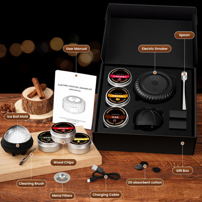 Whiskey Smoker Set with Handheld Torch - 6 Flavors of Wood Chips - Bourbon Whiskey Smoked Filter Cup Set, Old Fashioned Cocktail Smoked Set, Birthday