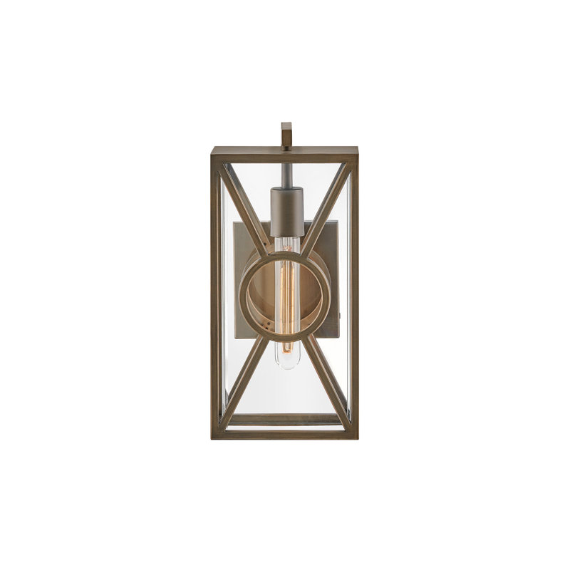 Brixton Outdoor Wall Mount Lantern - Clear Mitered Glass, Composite, Burnished Bronze, 14" H x 6.75" W x 6" D