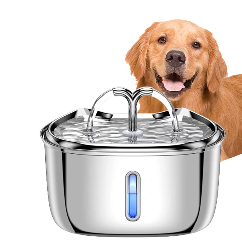 Fontaine à eau automatique pour chien avec fenêtre de niveau d'eau et lumière DEL, distributeur d'eau avec 3 filtres de remplacement pour animaux multiples