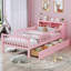 Fascinant lit simple rose avec garde-corps et espace de rangement-1236211085