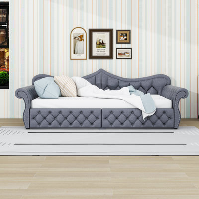 Upholstered Daybed with Light Strips and Slats