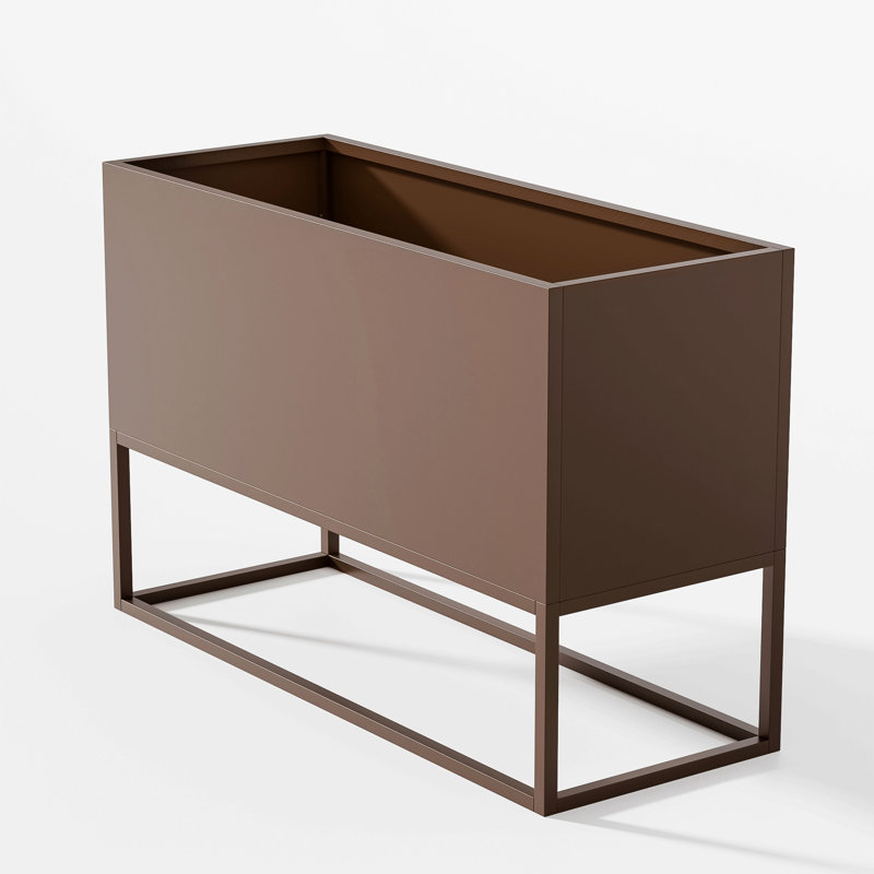 Large Metal Rectangular Planter With Shelves And Drainage Holes For Indoor/Outdoor Use, Perfect For Tall Plants, Flowers, Or Shrubs In High-Traffic Areas