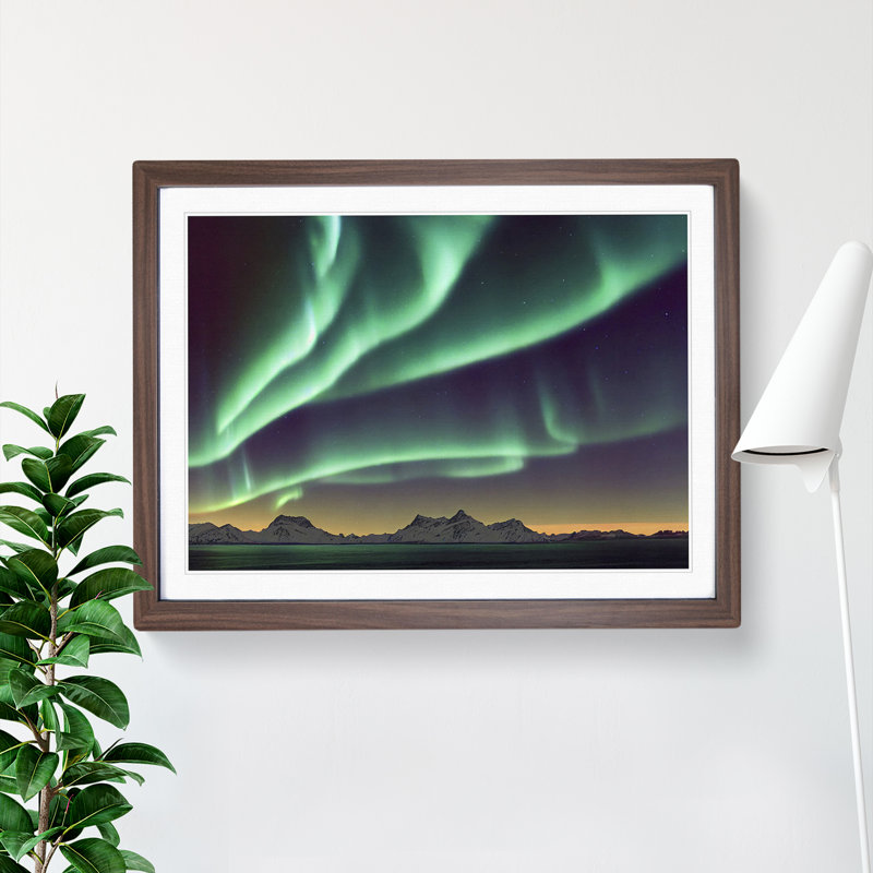 Fancy Northern Lights - Single Picture Frame Print, 46cm H x 64cm W x 2cm D, Walnut Framed