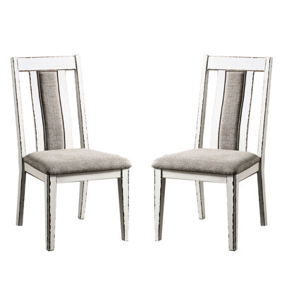 Ensemble de 2 chaises d'appoint rembourrées, deux tons blanc et gris, siège confortable, hauteur de 37,85 po, coussin décoratif en tissu gris chaud patiné de 2 po de la salle à manger, l 20,3 po x P 23,65 po