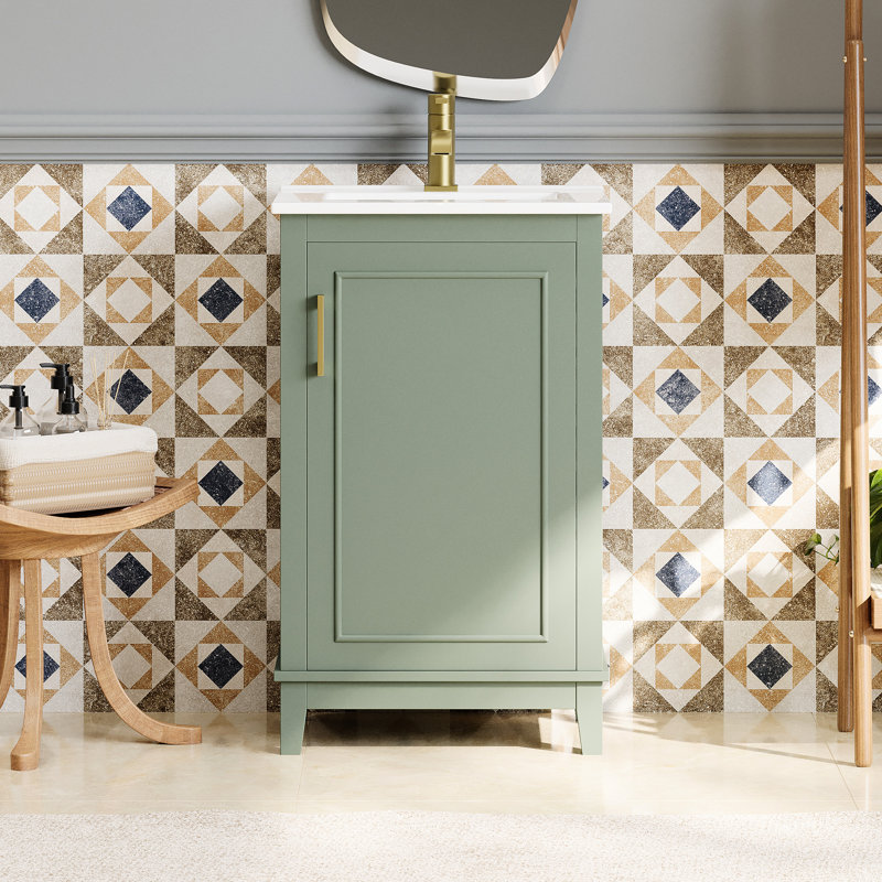 Meuble-lavabo de 20 po avec lavabo en céramique, meuble-lavabo moderne à deux tablettes, lavabo de 20 po, rangement