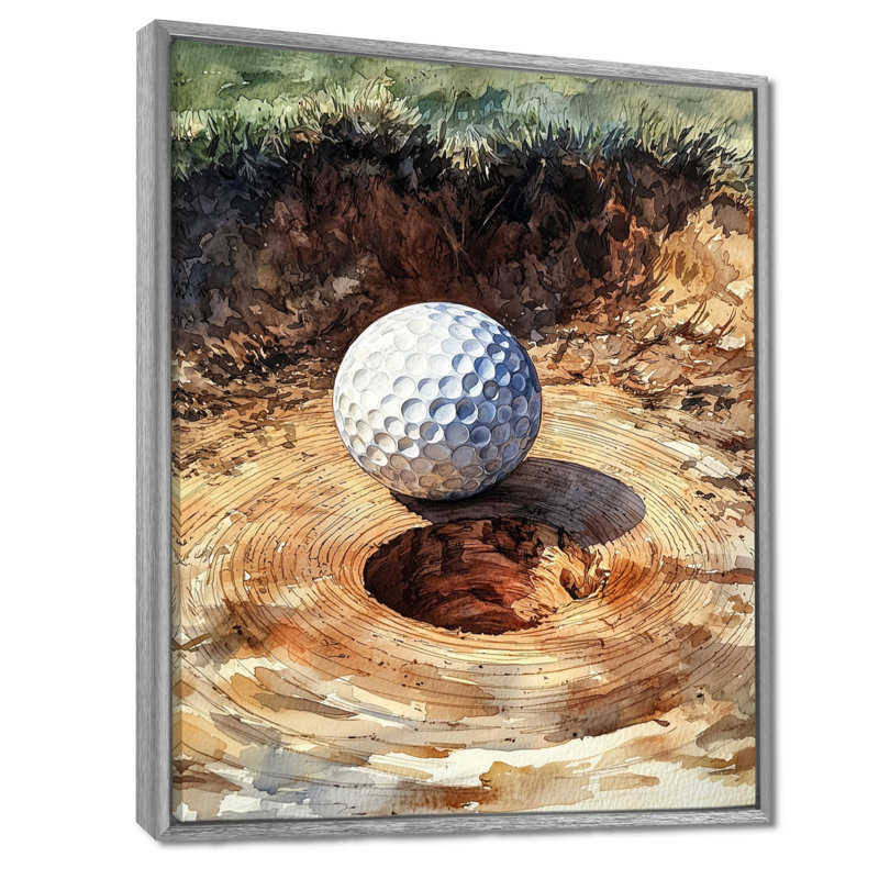 Balle de golf abstraite à la glissade en bois - Décoration murale golf, Argent argent, Impression encadrée flottante