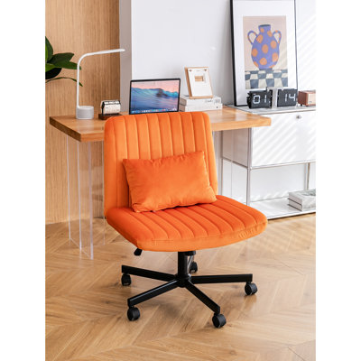 Fauteuil de bureau orange en velours avec roulettes - pour le bureau personnel, pivotant Space 360, inclinaison réglable, confort supplémentaire sans accoudoirs idéal pour la relaxation