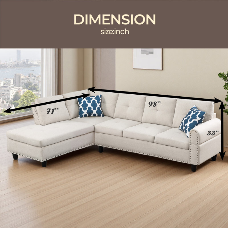 Trimmed L - Shaped Sofa 2Pc, Beige