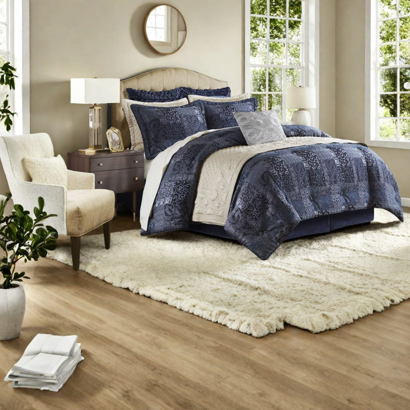 Premium King Bedding Sets Polyester Chenille Jacquard Navy For Modern Home