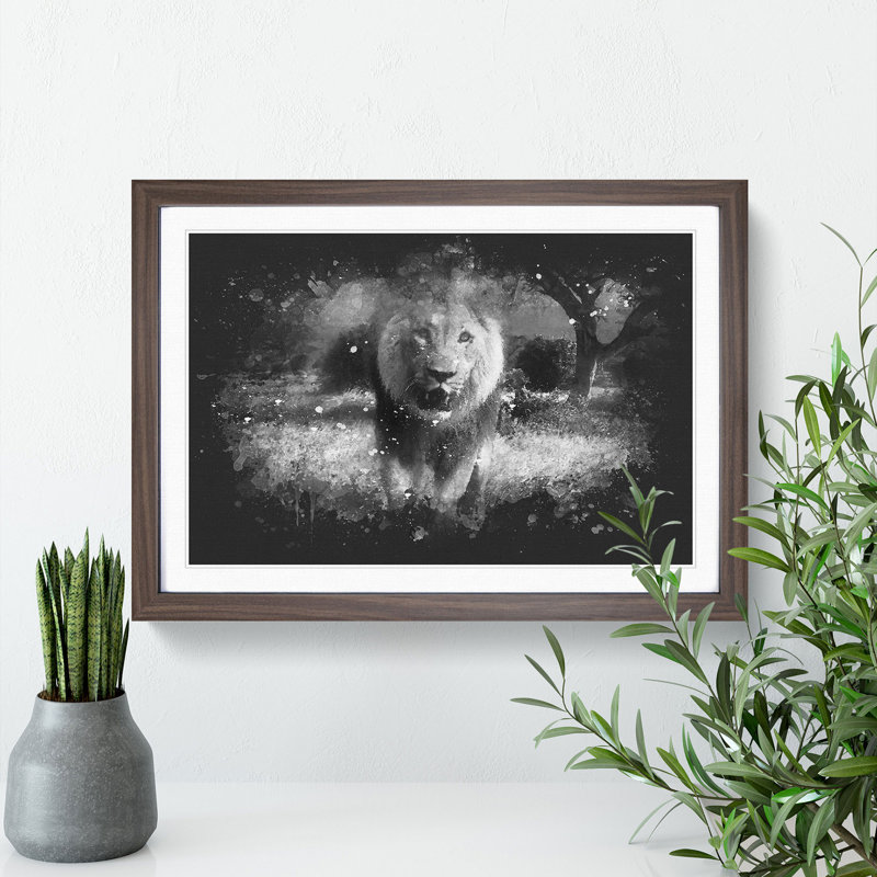 Lion Vol.5 - Picture Frame Graphic Art, 36cm H x 48cm W x 2cm D, Walnut Framed