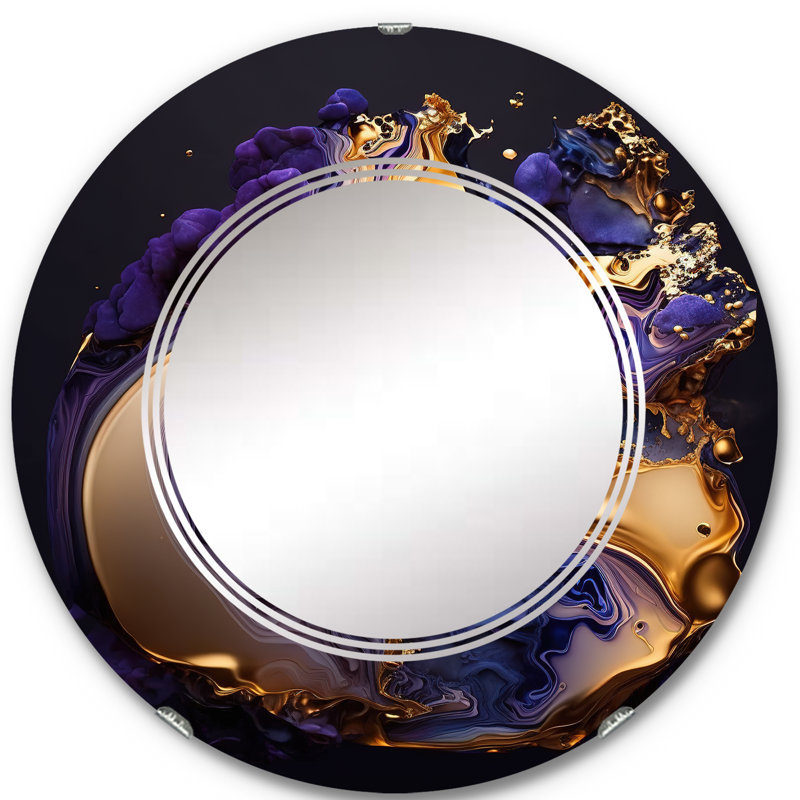Poppi - Marbre abstrait géode mauve II - Miroir mural abstrait à encre liquide, 24 po x 24 po
