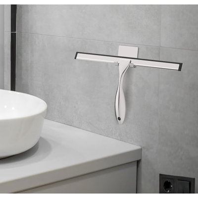 Squeegee for Shower GlassAllPurpose Stainless Steel Shower Squeegee for Glass Doors with Adhesive Hooks