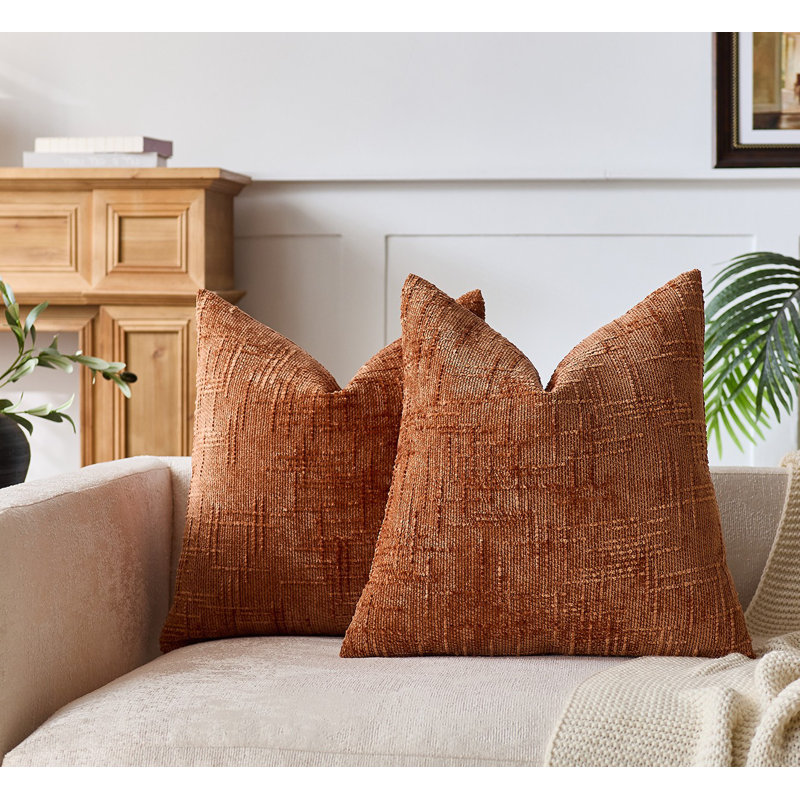Textured Chenille Throw Pillow Covers, Orange, Square 20"