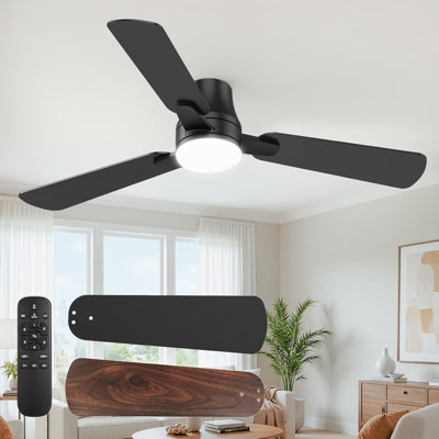 Ventilateurs de plafond avec lumières et télécommande: ventilateur de plafond noir moderne de 42 pouces, montage encastré à profil bas pour chambre à coucher, salon, cuisine, intérieur, extérieur
