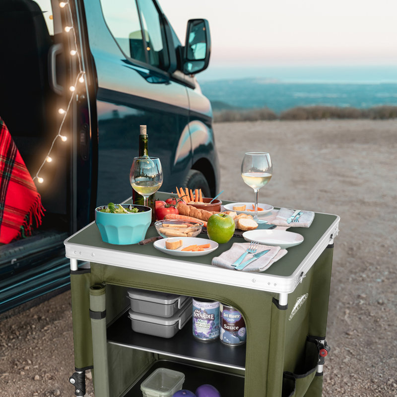 Rectangular Wood Metal Folding Outdoor Camping Table , 23.6'' in. W 18.9'' in. D, Green, Green